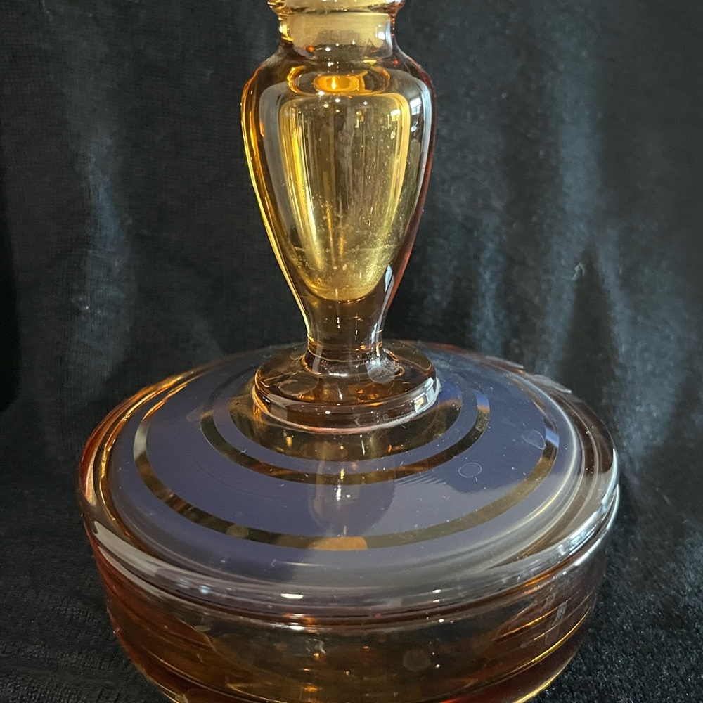 Amber Fostoria glass powder jar
